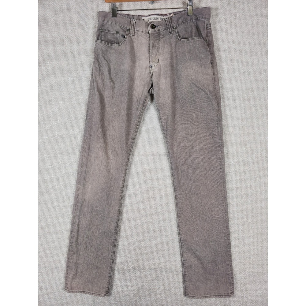 Converse Chuckin Skinny Mens Grey Faded Distressed‎ Button Fly Jeans 32x32
